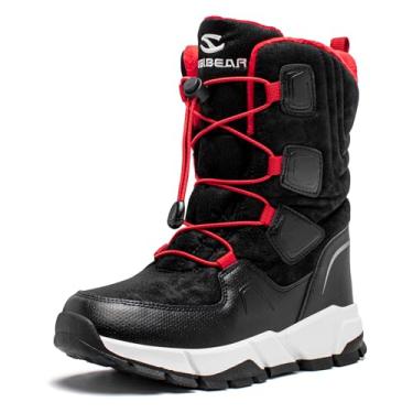 Imagem de HOBIBEAR Botas de neve infantis para meninos e meninas, cano médio, impermeável, quente, forro de pele sintética, sapatos de inverno (bebês/crianças pequenas/crianças grandes), Preto/vermelho, 17