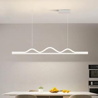 Imagem de Luminária pendente LED moderna para ilha de cozinha, sala de jantar, lustre linear com intensidade ajustável e controle remoto, ideal para sala de estar, mesa de jantar, escritório ou bar (b