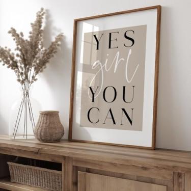 Imagem de Yes Girl You Can Quote Poster Rosa Empoderamento Feminino Impressão em Tela Pintura Arte de Parede para Quarto Entrada Sala de Estar Decoração de Casa Sem Moldura