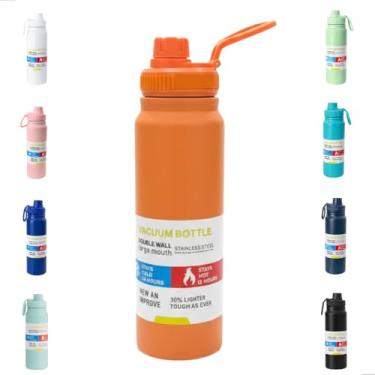 Imagem de Garrafa De Água Térmica Inox 800ml Parede Dupla com Isolamento a Vácuo Quente e Frio, Antivazamento, Alça e Infusor Ideal para Academia, Caminhada, Escritório, Esportes (Laranja)