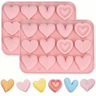 Imagem de Moldes para doces de chocolate, molde de silicone em forma de coração, 2 peças, moldes de chocolate dos namorados para cubos de gelo de chocolate doce e fabricação de geleia