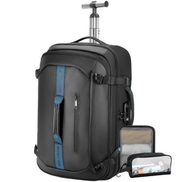 Imagem de SWICKY RICOOI Mochila com rodas, mochila para laptop 50L com rodinhas antifurto, resistente à água, mala de mão para homens, mulheres, adultos, viagens, viagens diárias, preta