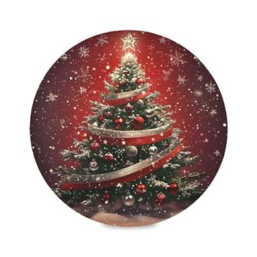 Imagem de STAYTOP Jogo americano redondo de árvore de Natal brilhante, 6 peças, tapetes de mesa antiderrapantes fáceis de limpar para decoração de mesa de festa de churrasco em casa