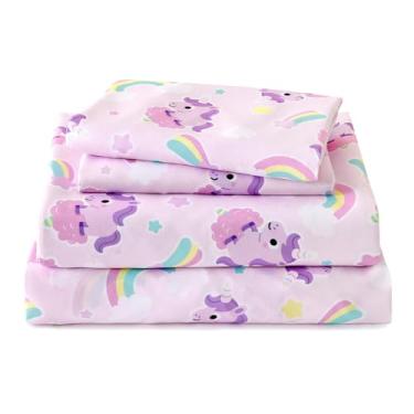 Imagem de LONAVA Jogo de lençol solteiro infantil - 3 peças de microfibra macia estilo desenho animado para meninos meninas adolescentes, lençóis de bolso profundo respirável (unicórnio roxo)
