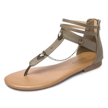 Imagem de Colgo Sandália rasteira com corrente, tira no tornozelo, fecho de zíper, sandálias rasteiras femininas casuais para festa de verão, Cinza, 35