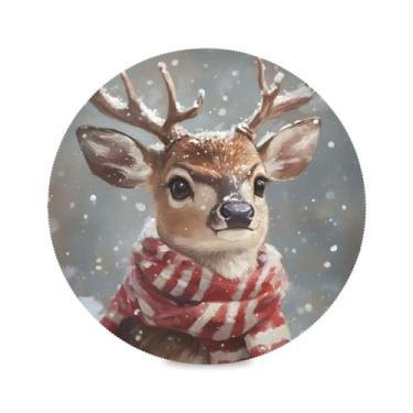Imagem de STAYTOP Cervo de Natal usando um cachecol vermelho jogo americano redondo 6 peças, tapetes de mesa antiderrapantes fáceis de limpar para casa cozinha churrasco festa decoração de mesa