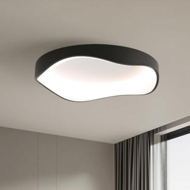 Imagem de Luminária de teto LED moderna, regulável e minimalista, preta, 40 cm, 3000K-6500K, proteção para os olhos, ideal para sala de estar, quarto, cozinha e corredor.