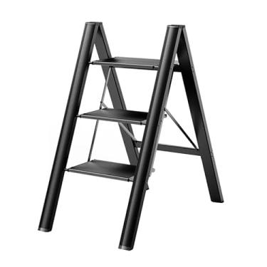 Imagem de Escada de 3 degraus, banco dobrável leve de alumínio com 3 degraus com pedal largo antiderrapante, escada com capacidade de 150 kg para casa, cozinha, escritório, fácil de dobrar, portátil