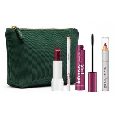 Imagem de Combo Presente Intense Pop: Kit Maquiagem Completo com Batom Magenta, Máscara Cílios Preta, Lápis de Olho Preta e Boca Contorno Labial Vinho + Necessaire de Veludo Cotelê