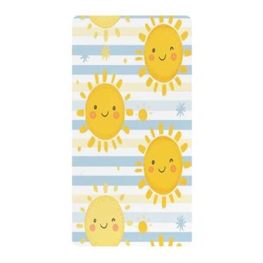 Imagem de Blueangle Lençol de berço padrão para berço infantil - Lençóis de algodão macio e respirável com lindo sol (3)