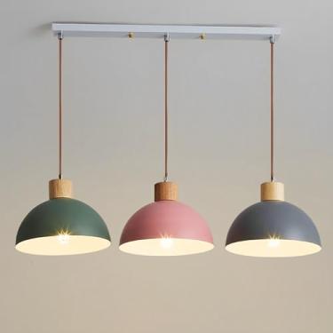 Imagem de Lustre pendente de metal moderno com 3 lâmpadas E26, para interiores, ideal para sala de jantar, quarto, cozinha e ilha. Altura ajustável.