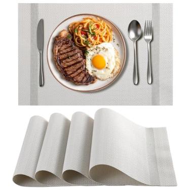 Imagem de Jogo americano para mesa de jantar, conjunto de 4, tapetes de mesa de vinil tecido com fio dourado brilhante em ambos os lados, jogo americano lavável resistente ao calor para mesa de cozinha