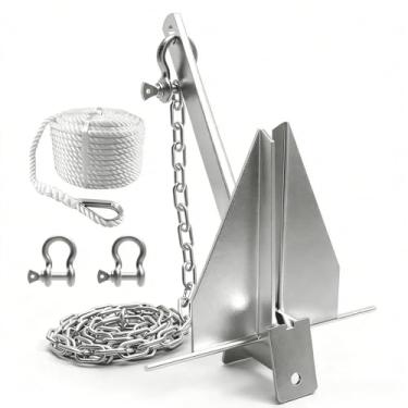 Imagem de FORTATO Kit de âncora de barco Kit de âncora de 3,9 kg com corrente, corda e grilhão, kit de âncora de barco para pontão de 2,4 a 7,6 m, barco pequeno, pesca e barcos de baixo