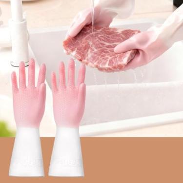 Imagem de Luvas de limpeza longas à prova d'água para casa - 1 par antiderrapante reutilizável, cozinha banheiro ferramenta doméstica