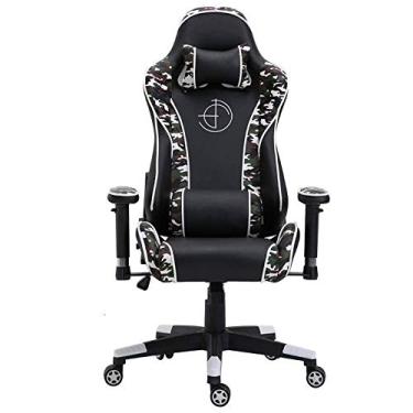 Imagem de Cadeira de jogos cadeira de jogos cadeira de escritório cadeira de corrida cadeira de computador PC cadeira giratória de couro PU com apoio de braço cadeira de jogos ergonômica reclinável (cor: preto