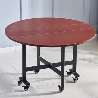 Imagem de Mesa de jantar dobrável redonda móvel, mesa de jantar com 6 rodas, mesa de cozinha com folhas suspensas para espaços pequenos, suporte de aço carbono, dobrável em 3 formas, suporta facilmente 400 kg