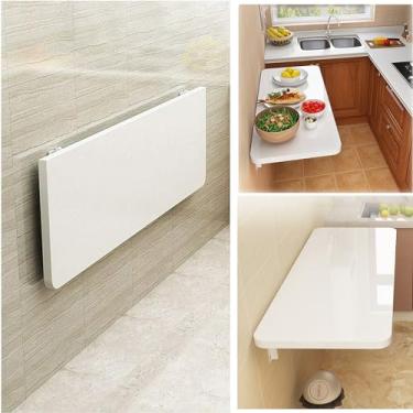 Imagem de Mesa branca montada na parede, mesa dobrável para pendurar na parede, mesa dobrável de folhas suspensas, mesa de parede flutuante para espaços pequenos, mesa de jantar, mesa de computador para