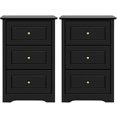 Imagem de Mesa lateral de sofá com 3 gavetas alça bronze para sala de estar (cor: 2)