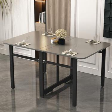 Imagem de Mesa de jantar dobrável de madeira maciça, mesa de jantar com suporte de aço carbono, mesa de cozinha dobrável multifuncional com almofadas ajustáveis, dobrável em 3 formas, para cozinha, quarto (cor: