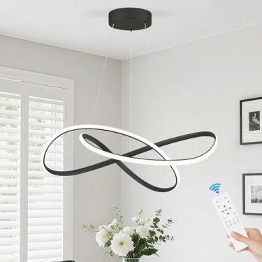 Imagem de Sparklelf Lustre moderno preto D20in LED luminárias pendentes para ilha de cozinha, anel contemporâneo lustre de teto alto com controle remoto para sala de jantar, sala de estar, entrada, 3000-6500K