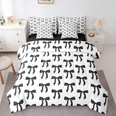 Imagem de Erosebridal Jogo de cama kawaii casal com nó de laço, 7 peças, cama em uma bolsa, edredom com gravata borboleta, fantasia e estética, conjunto de cama