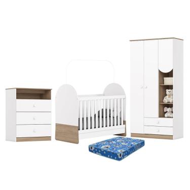 Imagem de Dormitório Infantil Magia Guarda Roupa, Cômoda e Berço com Colchão Baby Physical - Móveis Henn