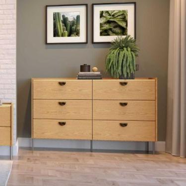 Imagem de Cômoda 6 Gavetas c/ Puxador Orgânico e Pés em Metal 100% MDF - Móveis 