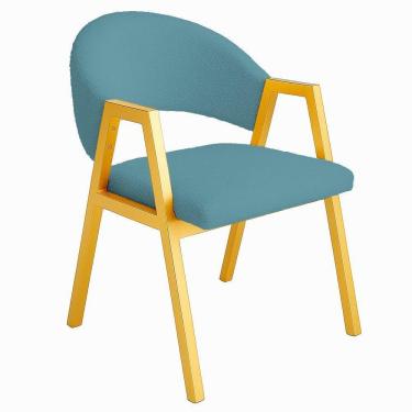 Imagem de Cadeira De Jantar Antonella Veludo Estilo Poltrona Com Pés Dourado - 7 Decor Azul Turquesa