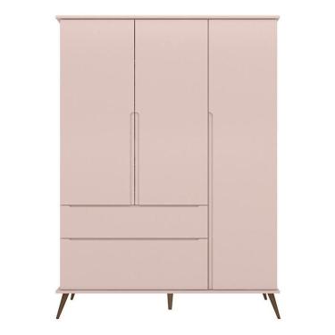 Imagem de Guarda Roupa Infantil Retrô Melinda 3 Portas E 2 Gavetas Rosê - Phoenix Baby Rosê