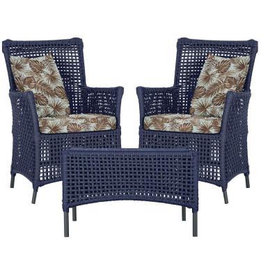 Imagem de 2 Poltronas E 1 Mesa Igapó Alumínio Preta Corda Náutica E6 Azul