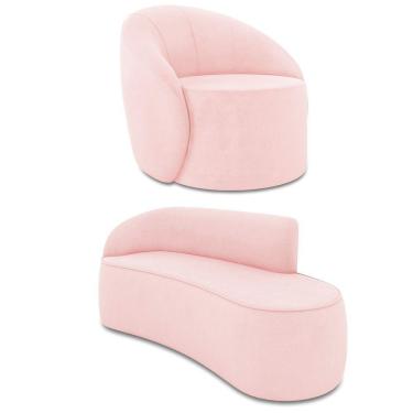 Imagem de Sofá 3 Lugares Orgânico 180cm Morgan E Poltrona Lua Suede Rosa Bebê D03 - D'rossi