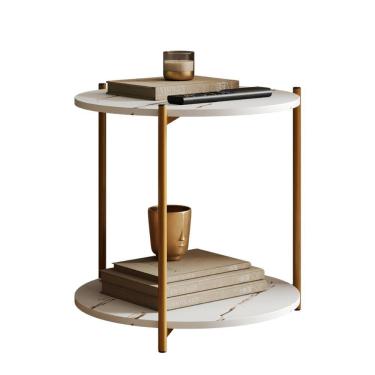 Imagem de Mesa Lateral Redonda G7001 Com Pés De Metal Marmore Branco/dourado Marmore Branco/dourado