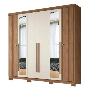 Imagem de Guarda Roupa Casal Buriti Ripado 6 Portas Jatobá-areia Com Espelho E Pés - Santos Andirá Jatobá-areia