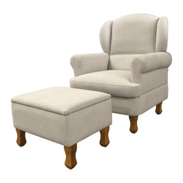 Imagem de Poltrona De Amamentação Sabrina Fixa Com Puff Linho Bege - Phoenix Baby Linho Bege