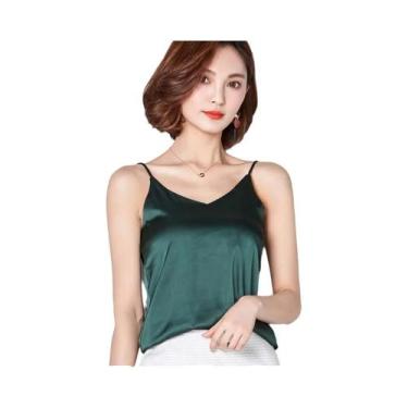 Imagem de Camisetas De Verão Femininas Em Seda Satinada Sem Mangas Com Alças Fin