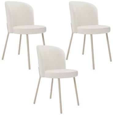 Imagem de Kit 03 Cadeiras Para Sala de Jantar Cozinha Estofada Gavi Arena L02 Linho Bege - Lyam Decor