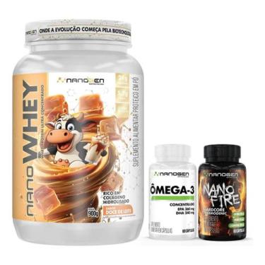 Imagem de Kit Whey Protein 900g Ômega 3 Nano Fire Thermogênico - Nanogen Biotecn