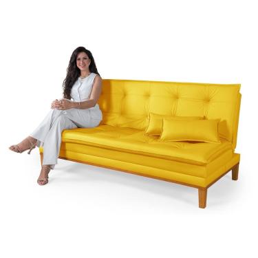Imagem de Sofá Cama Mobly Estofado em Corino Pés em Madeira Reforçado