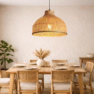 Imagem de Luminária Pendente 45cm Lustre Teto Bambu Natural Gimpo KJDD-E-648-45C