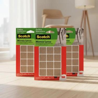 Imagem de Kit 3 Protetor de Móveis Feltro Adesivo Scotch 3M Quadrado 25mm - 36 U