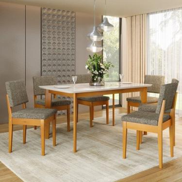 Imagem de Conjunto Sala de Jantar Siera 6 Lugares Retangular Madeira Maciça Miami Cerejeira/Café