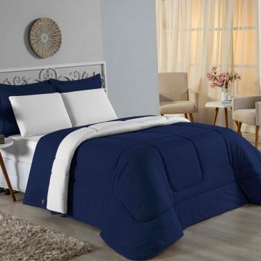 Imagem de Edredom Queen Nobre 1 Peça Dupla Face 2,20m X 2,40m Malha 100% Algodão - Azul-marinho / Branco