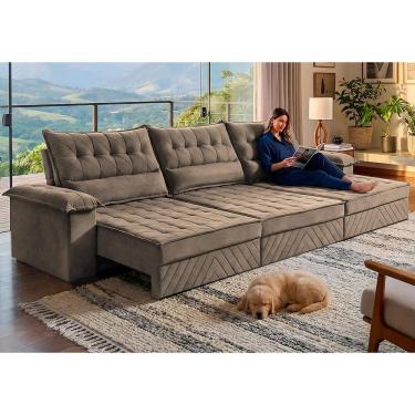 Imagem de Sofá Retrátil e Reclinável 4,20m com Molas e Espuma D33 Thunder. Velusoft Cama inBox