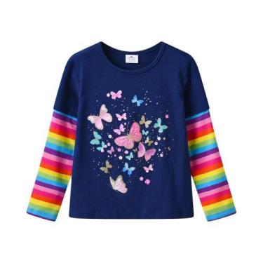 Imagem de Camisetas Infantis Com Manga Arco-íris Para Meninas, Camisetas Casuais