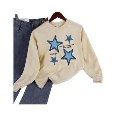 Imagem de Moletom Feminino Solto Com Gola Redonda, Estampa De Estrela Em Imitaçã