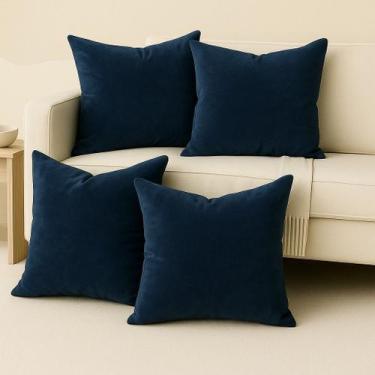Imagem de Kit Conjunto 4 Capas Almofadas Veludo 45x45 Diversidade Cores Cor:Azul
