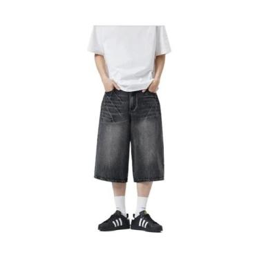 Imagem de Shorts Jeans Masculinos De Verão Pretos E Cinzas Com Corte Reto E Pern