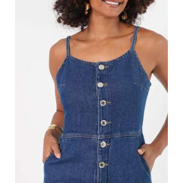 Imagem de Macacão Feminino Pantacourt Jeans Alças Finas Marisa A-97020, P, Jeans