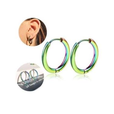 Imagem de Brinco Masculino Argola 18mm Grande Cor Holográfico Furtacor Aço Inox- PAR-Unissex