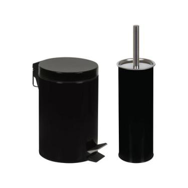Imagem de Conjunto Ágata Lixeira 3L e Escova Higiênica Preto - MOR, Preto